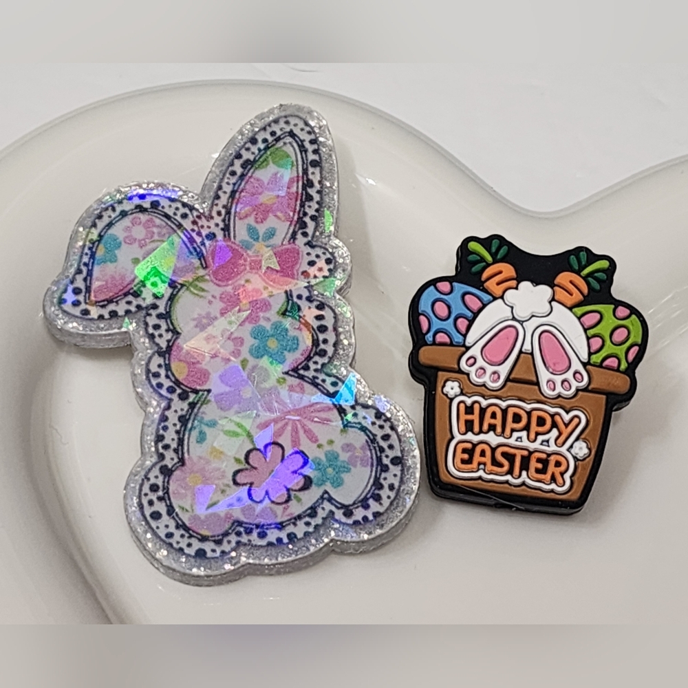 Easter‎ Flatback Focal Bead Bunny Beaded Pen Badge Crafts Pin Magnet Keychain